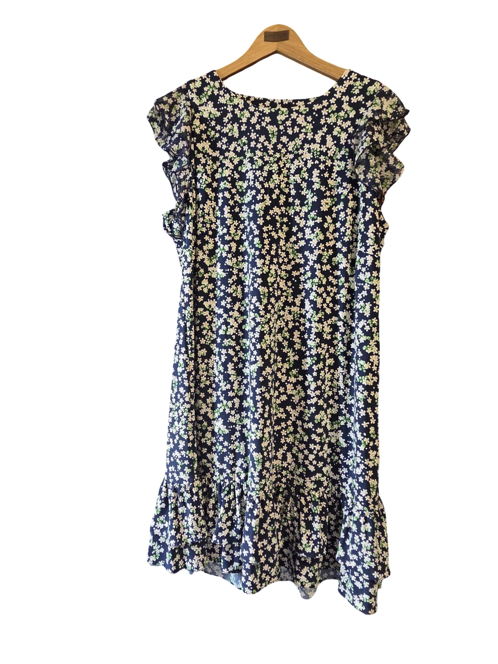 Tommy Hilfiger Navy Floral Midi Dress with Ruffle Hem